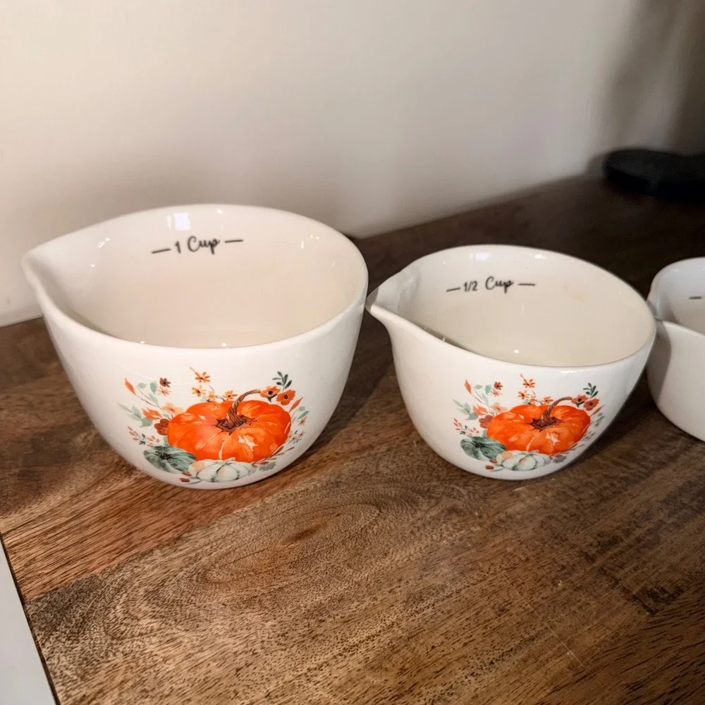 Ashland Pumpkin Measuring Cups Set Ceramic Nesting Cups‎ Kitchen Decor Farmhouse